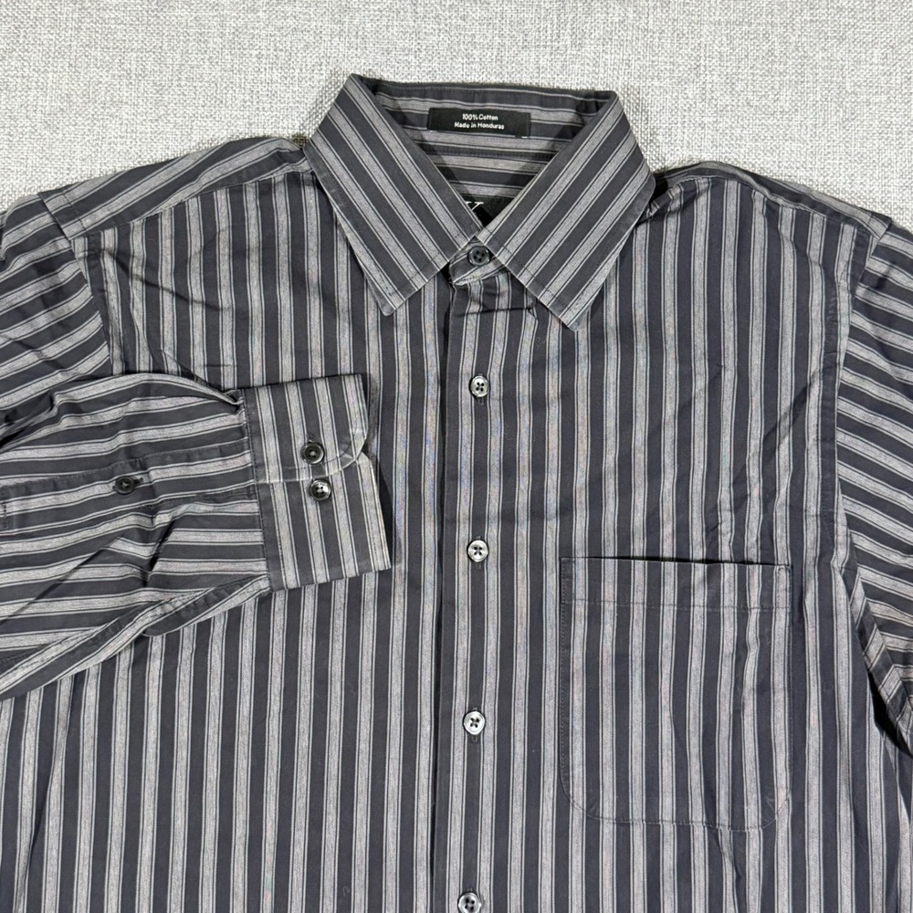 Calvin Klein Striped Button Down Mens M Black Grey Long Sleeve Office Work Shirt